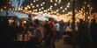 Leinwandbild Motiv Festival event party outdoor, blurred people background, lights decoration, Generative AI