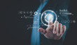 © Barriography - Businessman finger touch AI icon. Digital transformation technology strategy, IoT, internet of things. transformation of technology in business enhancing. Development of machine learning. Futuristic.