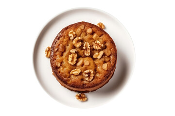 Karydopita Walnut Cake On White Plate, Greek Dish. On An Isolated Transparent Background, Png. Generative AI