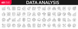 Fototapeta  - Data analysis line icons set. Analytics, server, mining, data filter, traffic, AI, hosting, monitoring. Statistics and analytics outline icons collection. - stock vector.