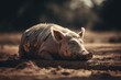 A porcine quadruped lying on the earth. Generative AI