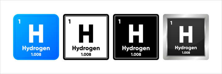 Hydrogen chemical element with 1 atomic number, atomic mass and electronegativity values. Periodic table concept. Logo in four design. Simple black, realistic and color logo. Vector Generative AI