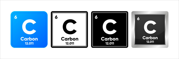 Carbon chemical element with 6 atomic number, atomic mass and electronegativity values. Periodic table concept. Logo in four design. Simple black, realistic and color logo. Vector Generative AI