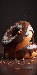 Canvas Print - Donuts close up of chocolate cake Generative AI 