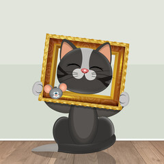 Canvas Print - illustration of artist kitten with frame