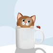 funny illustration of cat in the cup