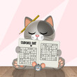 funny illustration of cat with rebus sudoku