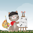 funny illustration of the cat painter