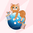 funny illustration of cat on the button