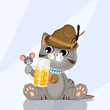 funny illustration of cat with Oktoberfest costume