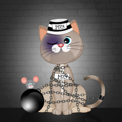 Sticker - funny illustration of jailed cat