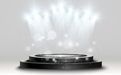 Wall Mural - podium, pedestal or platform, illuminated by spotlights in the background. vector illustration. brig