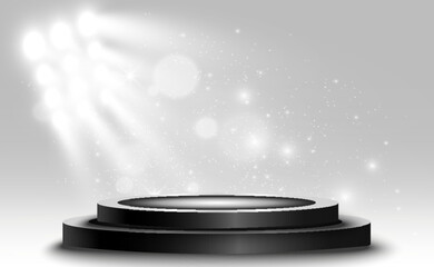 Wall Mural - podium, pedestal or platform, illuminated by spotlights in the background. vector illustration. brig