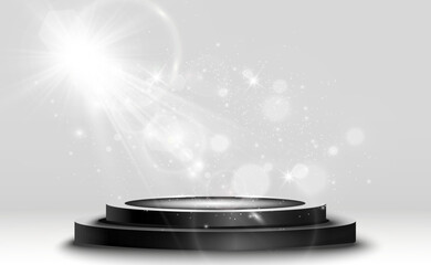 Wall Mural - podium, pedestal or platform, illuminated by spotlights in the background. vector illustration. brig