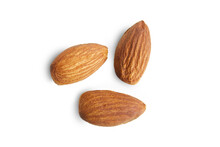 Almonds Isolated On White Background, Top View.