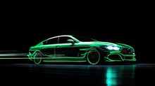 Green Neon Car In The Dark, Car On High Speed , Motion Move