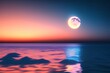 Light Blue Sunset on black background and Moon reflection in the water - generative ai