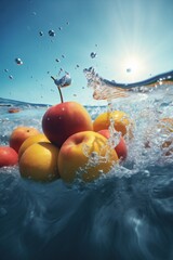  food drop green lemon vitamin fresh fruit strawberry background healthy water. Generative AI. Generative AI