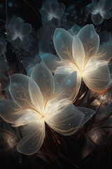 Canvas Print - Weaving wavy light lines and Transparent petals Generative AI 