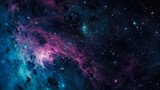 Fototapeta Na sufit - Realistic beautiful endless expanses of eternal space created with the help of artificial intelligence. Pleasant blue shades with purple and pink tints decorated with bright stars.