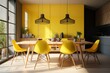 canvas print picture - Yellow dining room in modern design. Generative AI