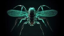 Mysterious 3D Spy Robot Mosquito Flying In Dark Futuristic Background. Generative AI