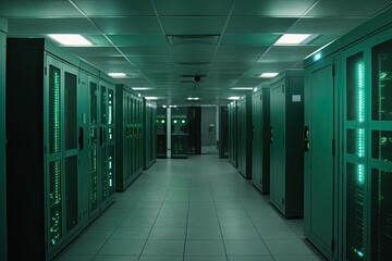 Exploring Cyberspace: Technology, Databases, and Hardware Unite in a Green-Lit Rack Room for Information-Processing: Generative AI