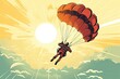Illustration of a skydiver in the sky with clouds in the background of the sun. Generative AI