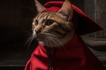 Wall Mural - red cloak medieval dress dante Alighieri cat illustration generative ai