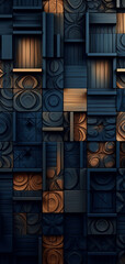 Poster - The tiled wallpaper made of wooden blocks in the sty Generative AI 