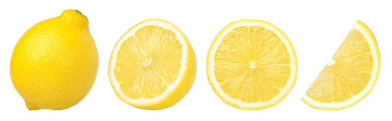 Poster - ripe lemon fruit, half and slice lemon isolated, Fresh and Juicy Lemon, transparent png, collection, cut out