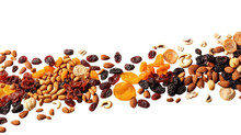 Mix Of Nuts And Dry Fruits Isolated On Transparent Background, Almonds, Walnuts, Hazelnuts And Raisons On A Pile, Healthy Food. Organic Concept Ideal For Social Media, Web Illustration, Generative AI