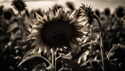 Canvas Print - Bright sunflower head, organic beauty in nature generated by AI