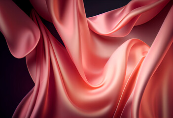Beautiful abstract smooth elegant transparent fabric on dark background 3d pink and peach colors. Generative AI technology.
