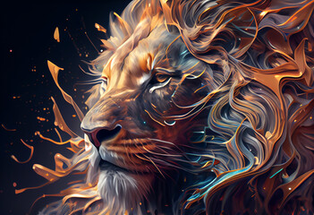 Leinwandbilder - Lion head illustration colorful background violet and pink colors. Generative AI 