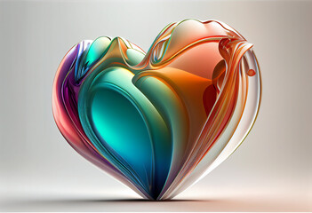 Poster - Beautiful abstract heart made from smooth elegant transparent fabric on white background 3d pink and peach colors. Generative AI technology.
