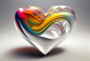 Poster - Beautiful abstract heart made from smooth elegant transparent fabric on white background 3d pink and peach colors. Generative AI technology.
