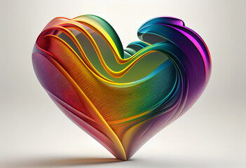 Poster - Beautiful abstract heart made from smooth elegant transparent fabric on white background 3d pink and peach colors. Generative AI technology.
