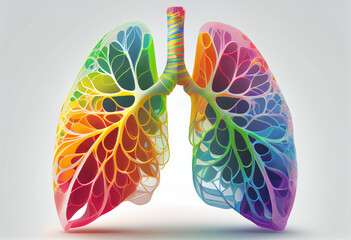Poster - Beautiful abstract lungs made from smooth elegant transparent fabric on white background 3d pink and peach colors. Generative AI technology.
