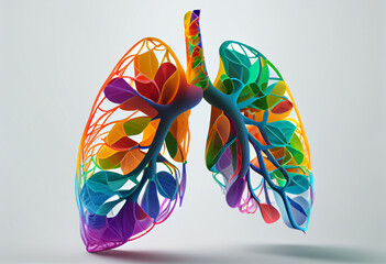 Poster - Beautiful abstract lungs made from smooth elegant transparent fabric on white background 3d pink and peach colors. Generative AI technology.
