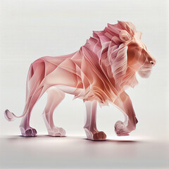 Leinwandbilder - Lion made from smooth elegant transparent fabric on white background 3d pink and peach colors. Generative AI technology.
