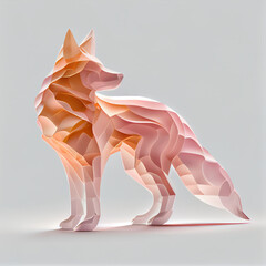 Leinwandbilder - An abstract Wolf made from smooth elegant transparent fabric on white background 3d pink and peach colors. Generative AI technology.
