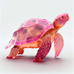 Poster - An abstract Turtle made from smooth elegant transparent fabric on white background 3d pink and peach colors. Generative AI technology.
