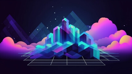 Wall Mural - Abstract futuristic background with neon geometric Generative AI 