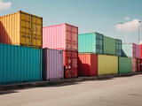 Fototapeta Dinusie - Colorful pastel cargo containers