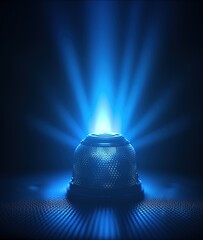 Wall Mural - blue light rays on dark background. stage podium background for product display. generative ai