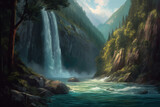 Fototapeta Natura - waterfall in the forest by Generative AI