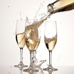 Cheers to the New Year! Toasting Champagne Flutes on a White Background. Generative AI