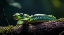 Green Snake On The Tree Branch
