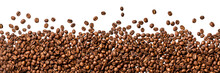 Coffee Beans On Transparent Background. Top View Of Coffee Beans. Copy Space For Text